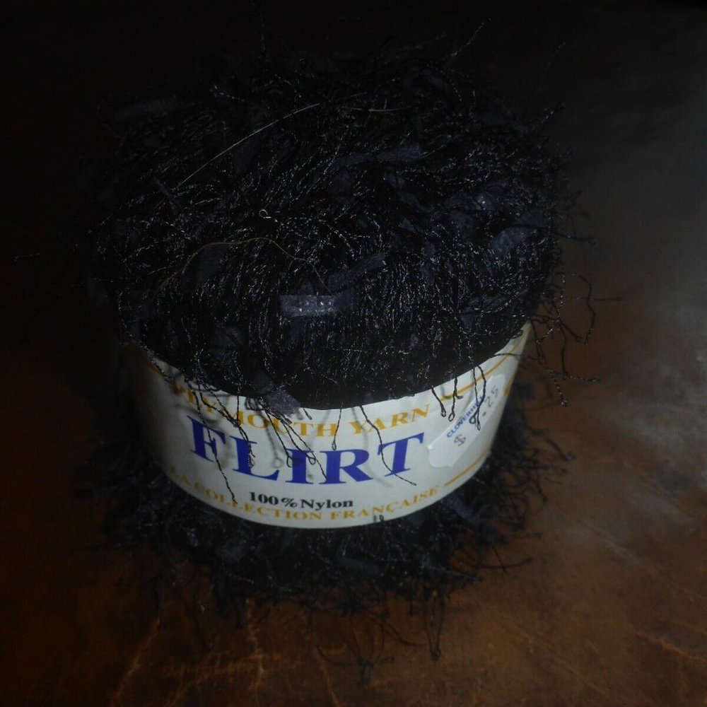 1 Ball Plymouth Yarn Flirt Ribbon Eyelash Style Yarn - Color 16 Black - 93 yds